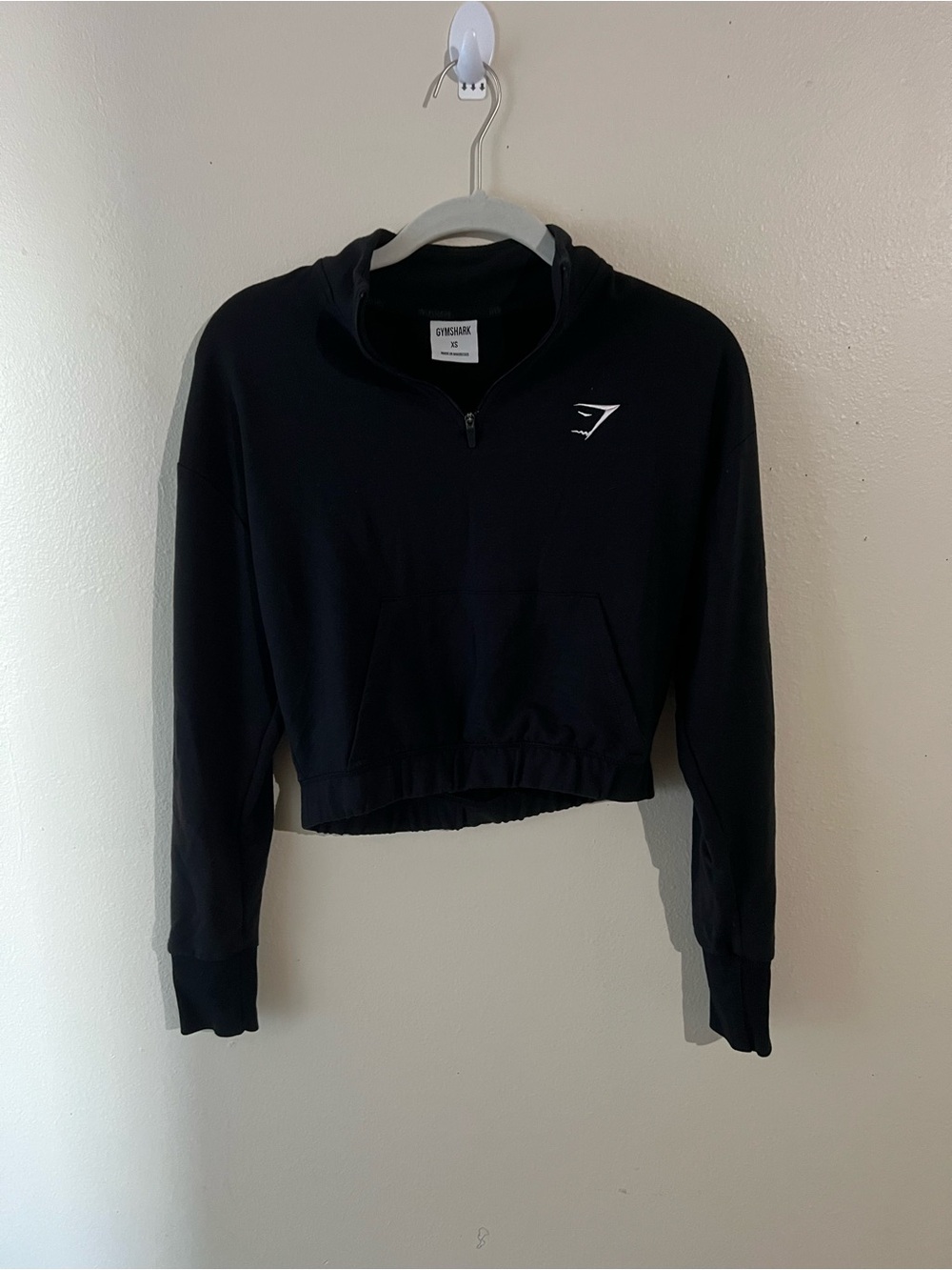 Gymshark Black Cropped Quarter-Zip Hoodie with Logo